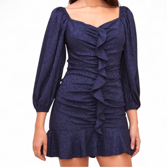 ASTR The Label Sweetheart Cinched Ruffle Front Navy Mini Dress Size M - Picture 6 of 8